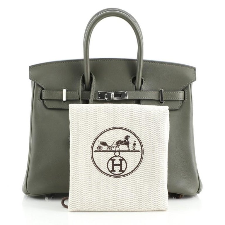 Hermes Birkin Handbag Vert Olive Swift with Palladium Hardware 25 at  1stDibs