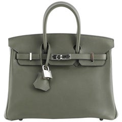 Hermes Birkin Handbag Vert Olive Swift with Palladium Hardware 25