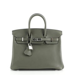 Hermes Birkin Handbag Vert Olive Swift with Palladium Hardware 25