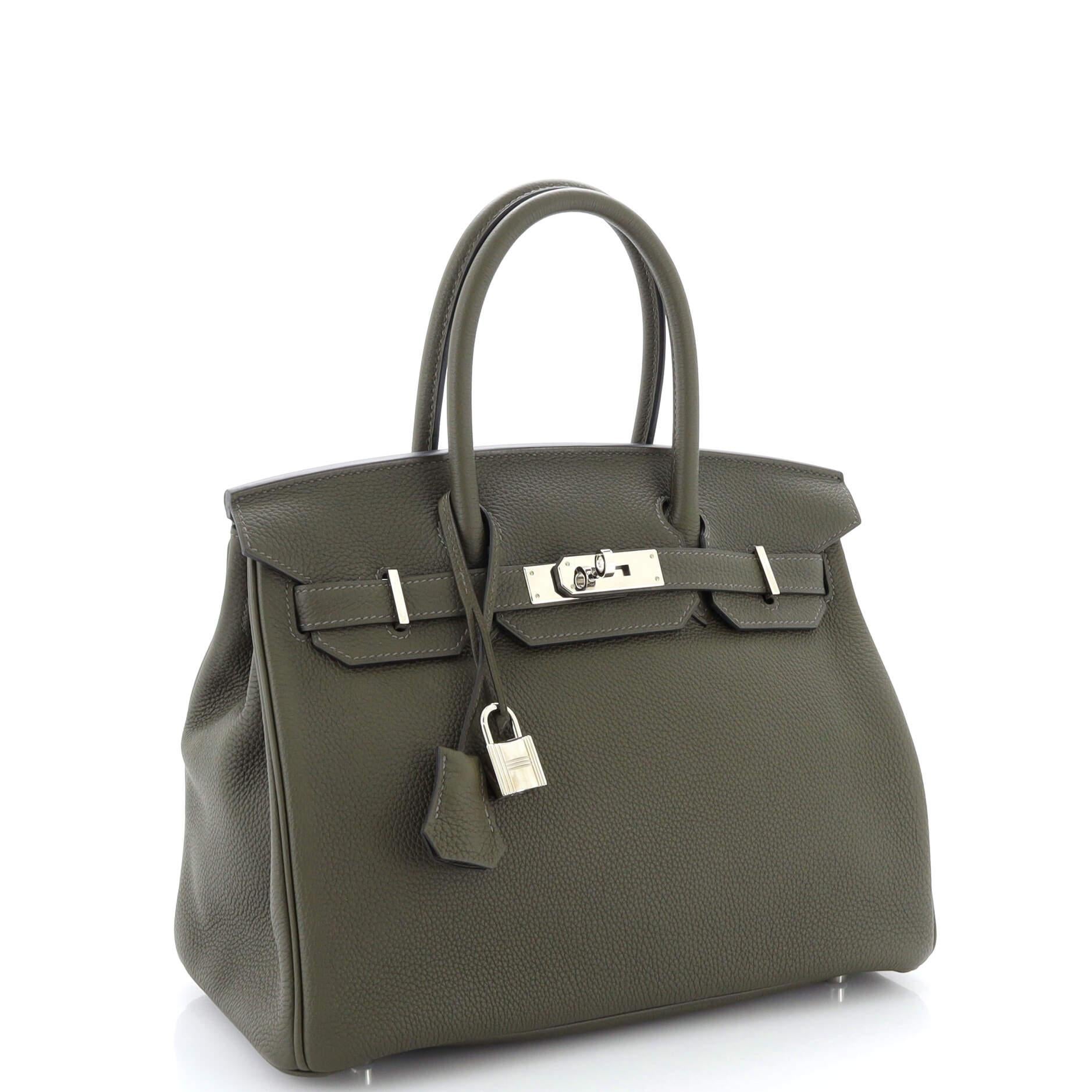 Hermes Birkin Handbag Vert Olive Togo with Palladium Hardware 30 In Good Condition In NY, NY