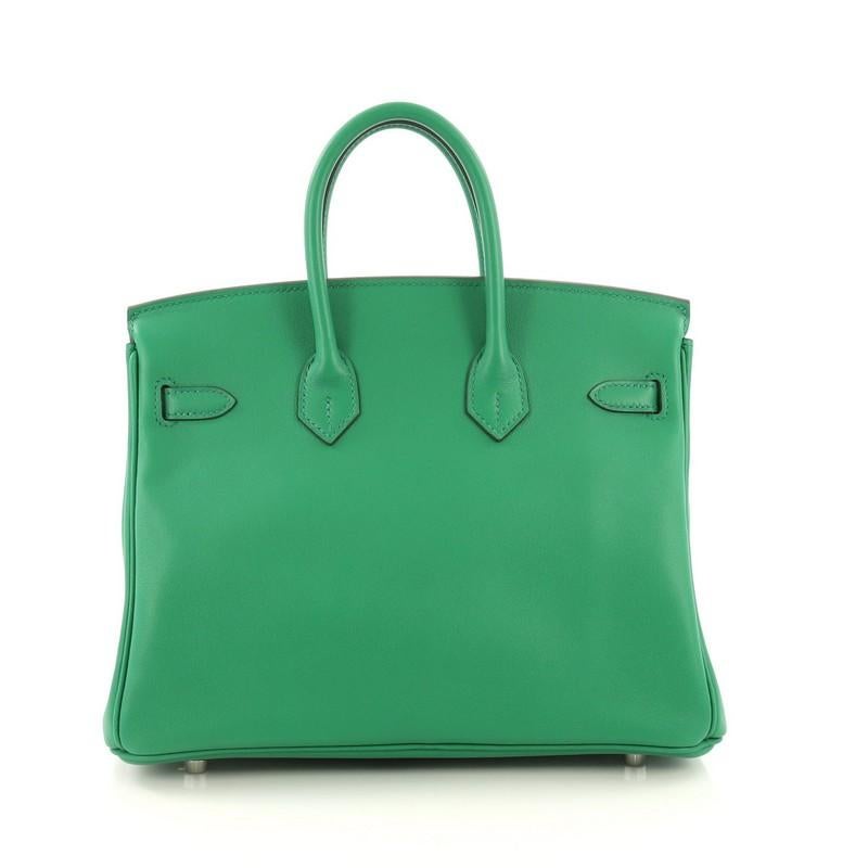 Hermes Birkin Handbag Vert Vertigo Swift with Palladium Hardware 25 In Good Condition In NY, NY