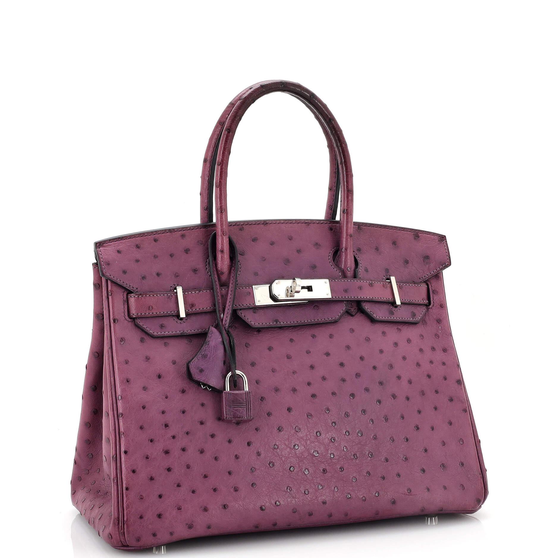 Hermes Birkin Handbag Violet Ostrich with Palladium Hardware 30 In Fair Condition In NY, NY