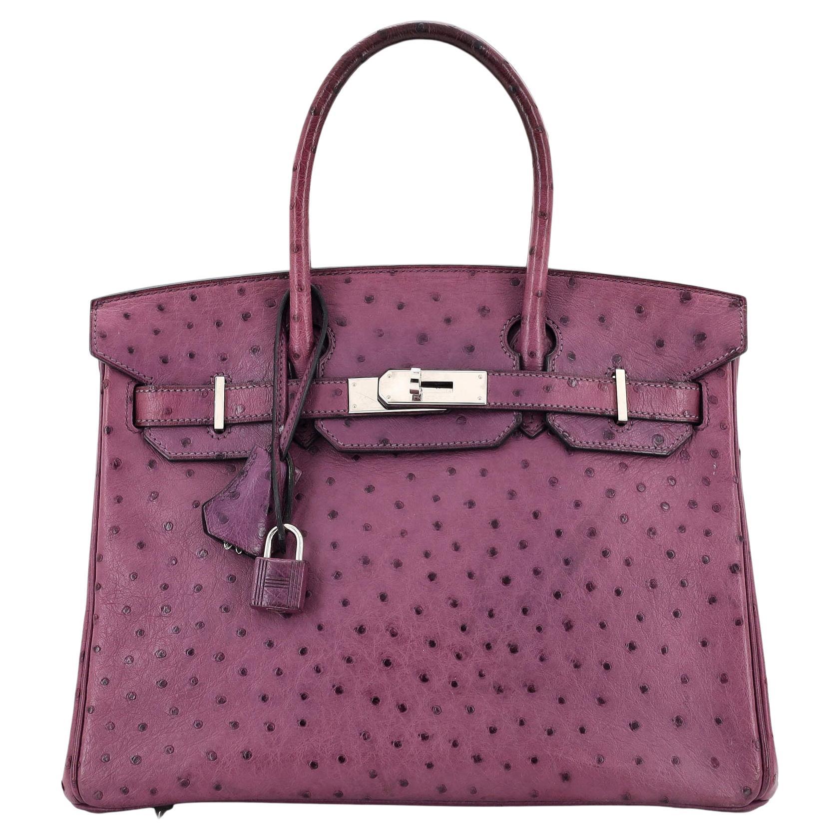 Hermes Birkin Handbag Violet Ostrich with Palladium Hardware 30