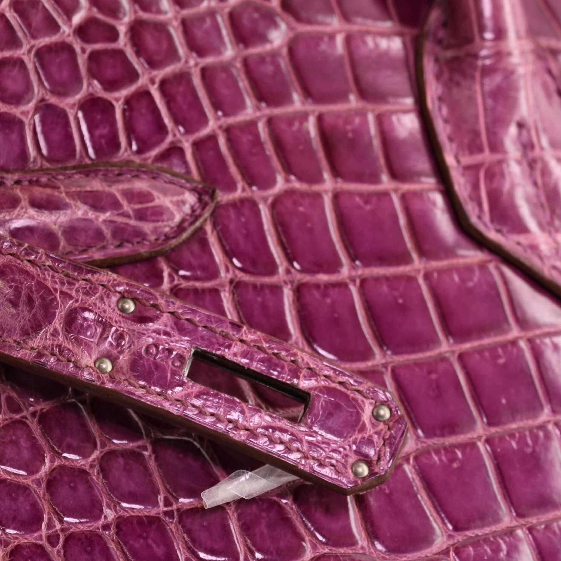 Hermes Birkin Handbag Violet Shiny Porosus Crocodile with Palladium Hardware 35 4