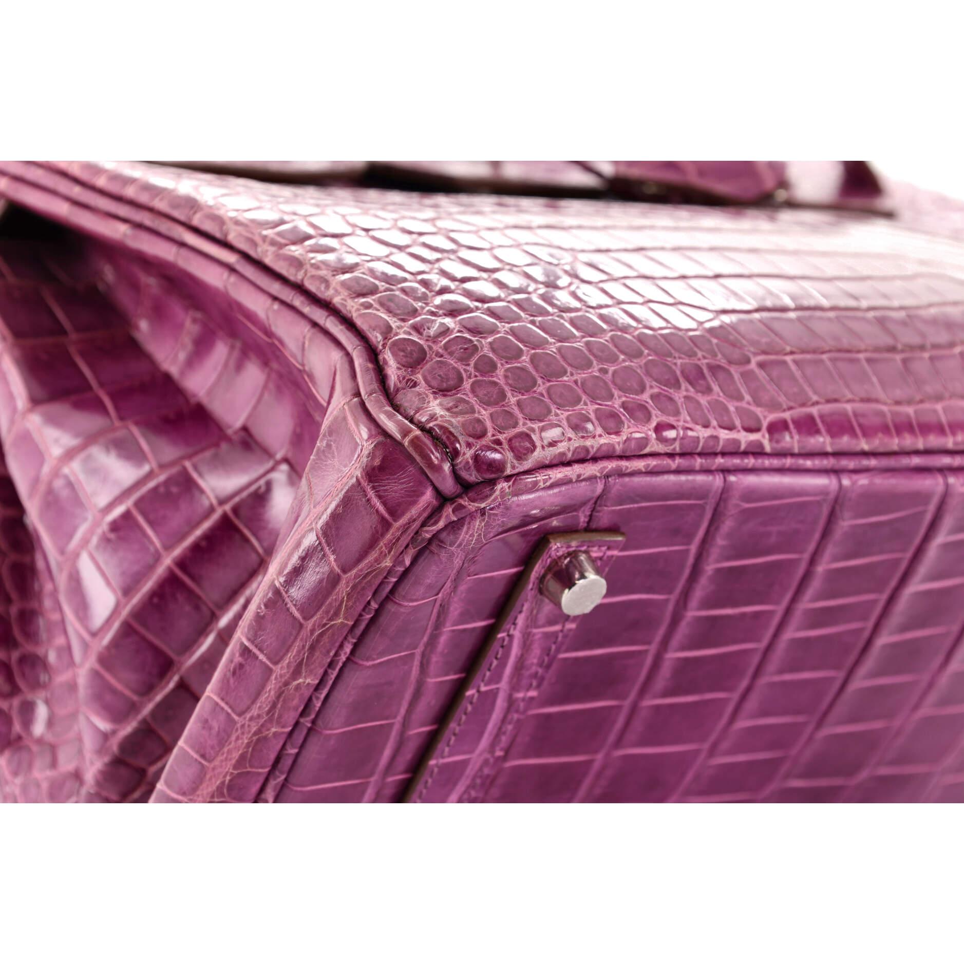 Hermes Birkin Handbag Violet Shiny Porosus Crocodile with Palladium Hardware 35 1