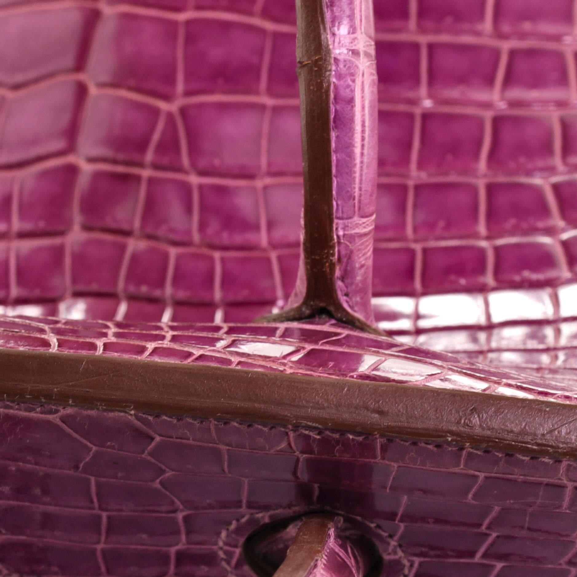 Hermes Birkin Handbag Violet Shiny Porosus Crocodile with Palladium Hardware 35 2