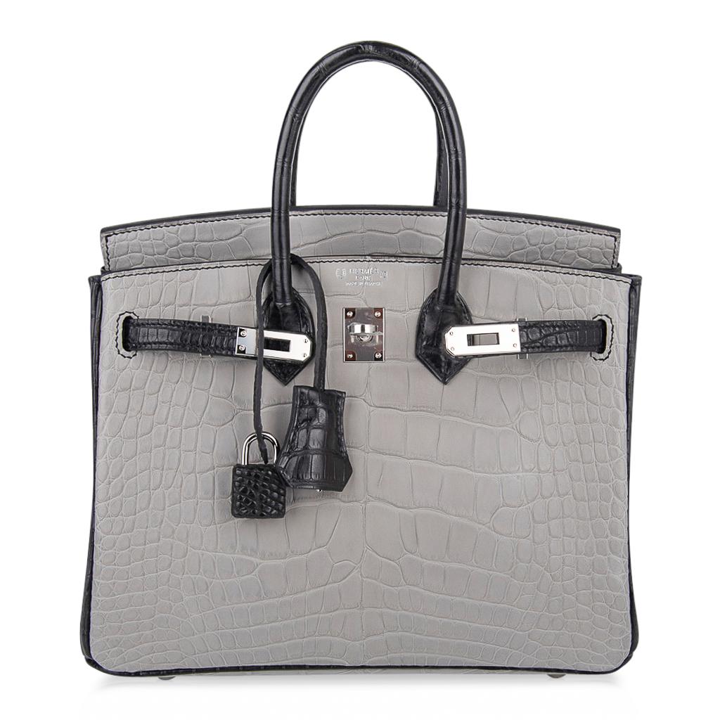 Hermes Birkin HSS 25 Bag Gris Perle / Black Matte Alligator Palladium Hardware 5