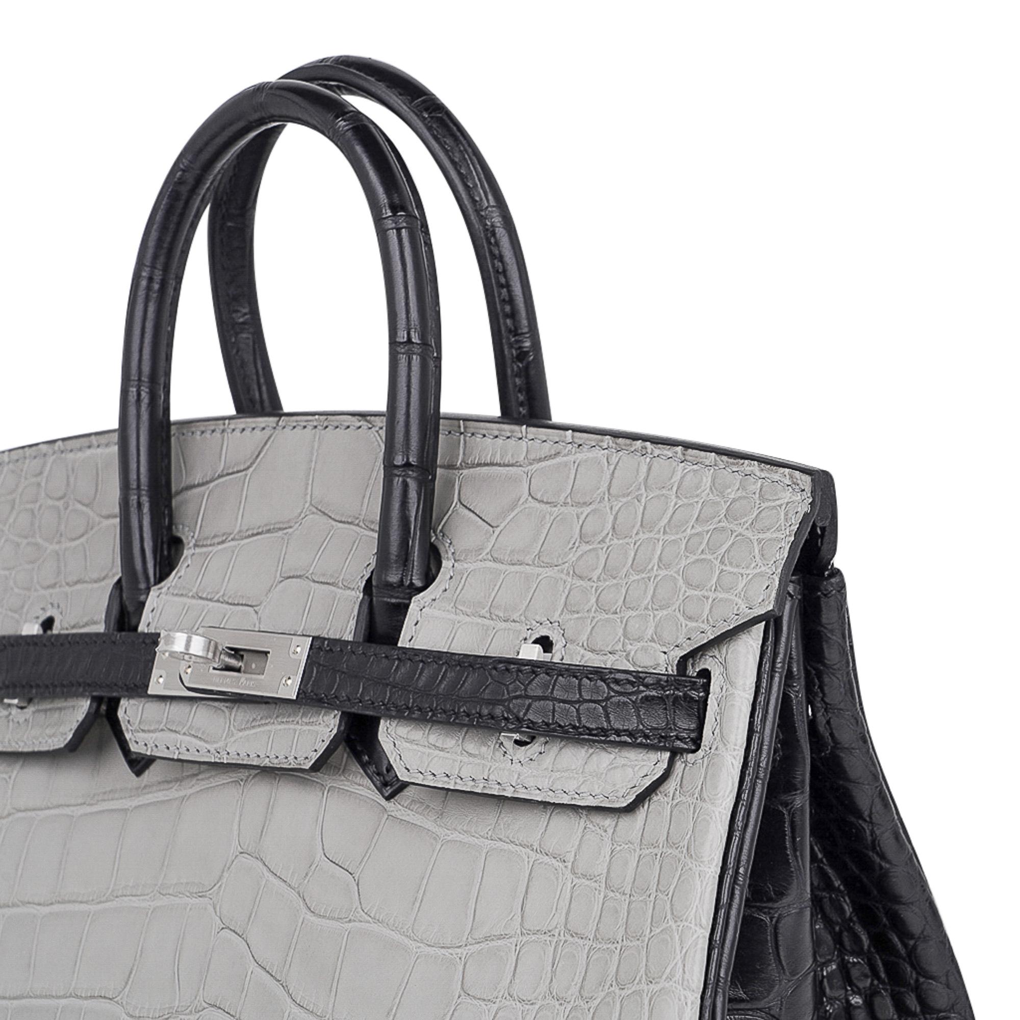 Hermes Birkin HSS 25 Bag Gris Perle / Black Matte Alligator Palladium Hardware 4