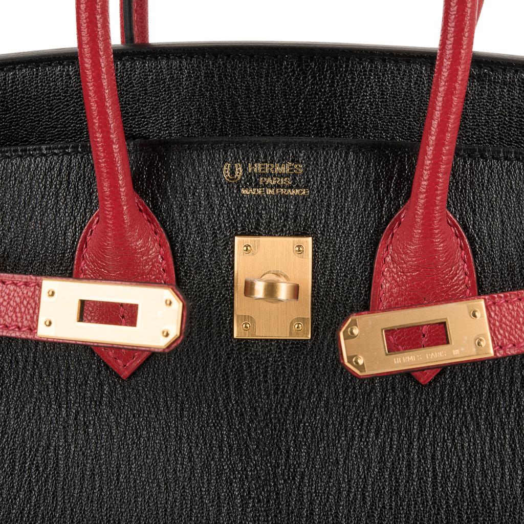 Hermes Birkin HSS 25 Bag Noir / Rouge Casaque Chevre Brushed Gold Hardware  In New Condition In Miami, FL