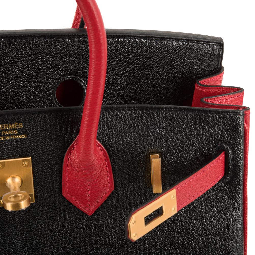 Hermes Birkin HSS 25 Bag Noir / Rouge Casaque Chevre Brushed Gold Hardware  3