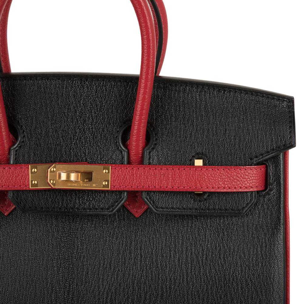 Hermes Birkin HSS 25 Bag Noir / Rouge Casaque Chevre Brushed Gold Hardware  4