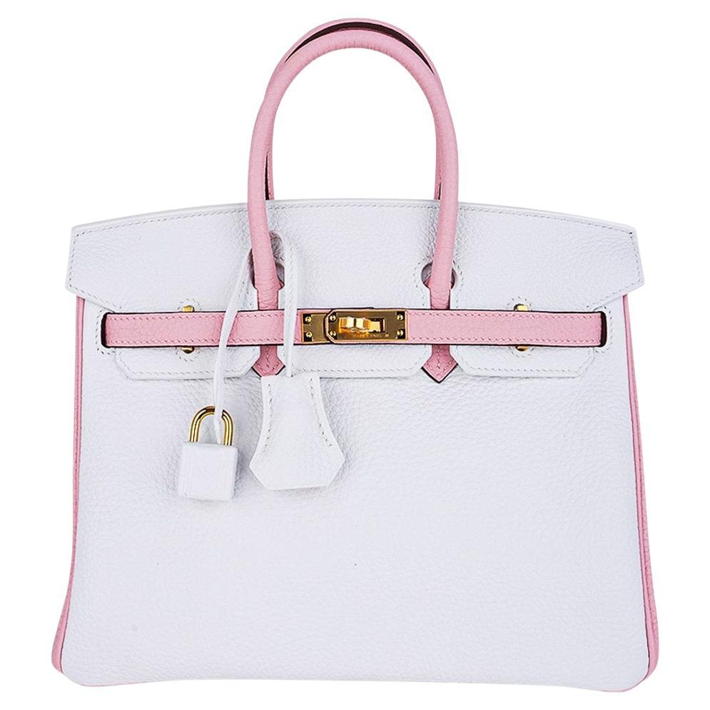 Hermes Birkin HSS 25 Special Order Rose Sakura / White Clemence Gold  Hardware For Sale at 1stDibs