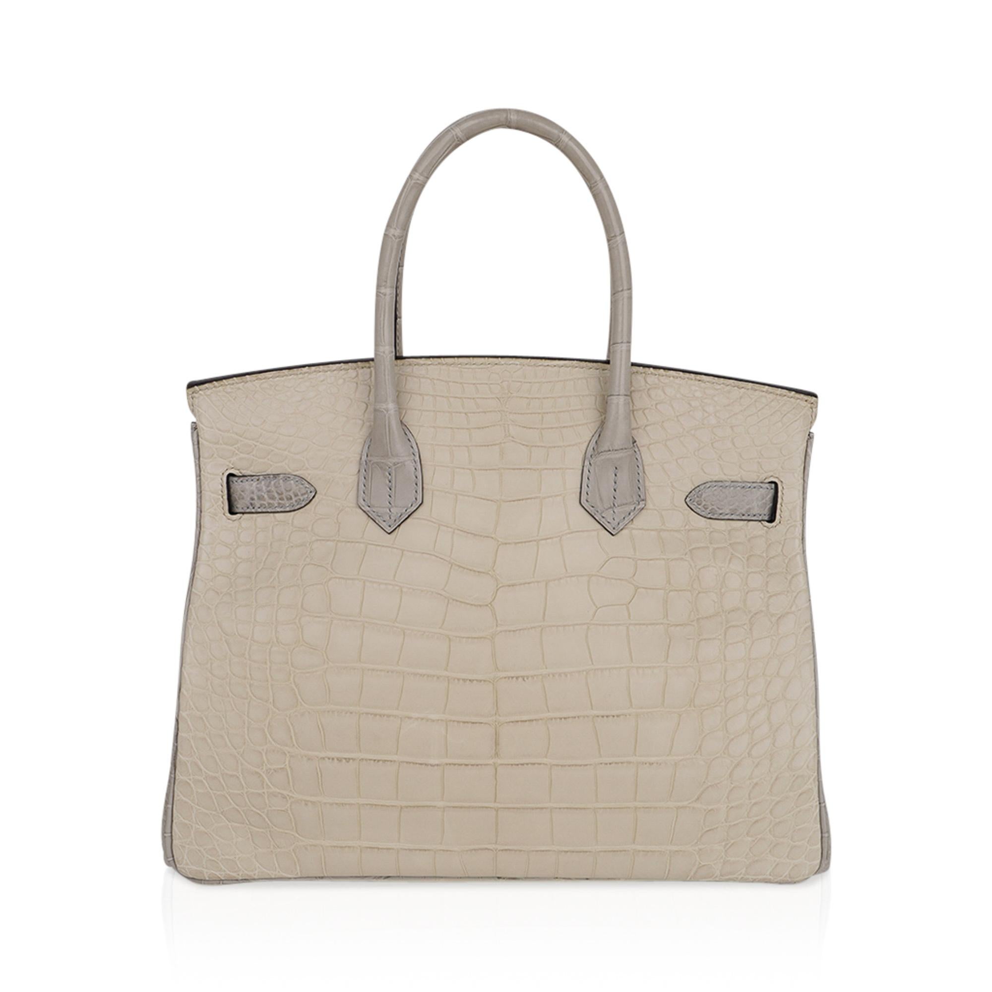 Hermes Birkin HSS 30 Bag Vanille / Gris Perle Matte Alligatot Brushed Gold 7