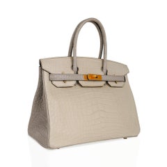 Hermes Birkin HSS 30 Bag Vanille / Gris Perle Matte Alligatot Brushed Gold