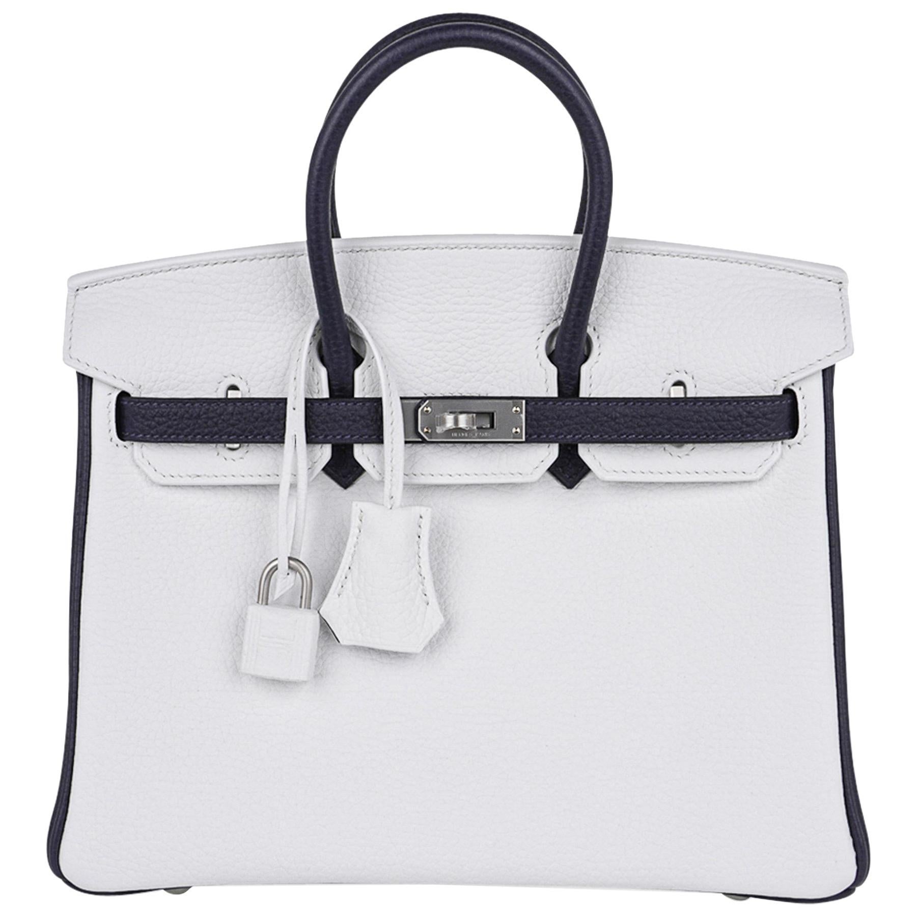 Hermes Birkin HSS 25 White / Blue Nuit Brushed Palladium
