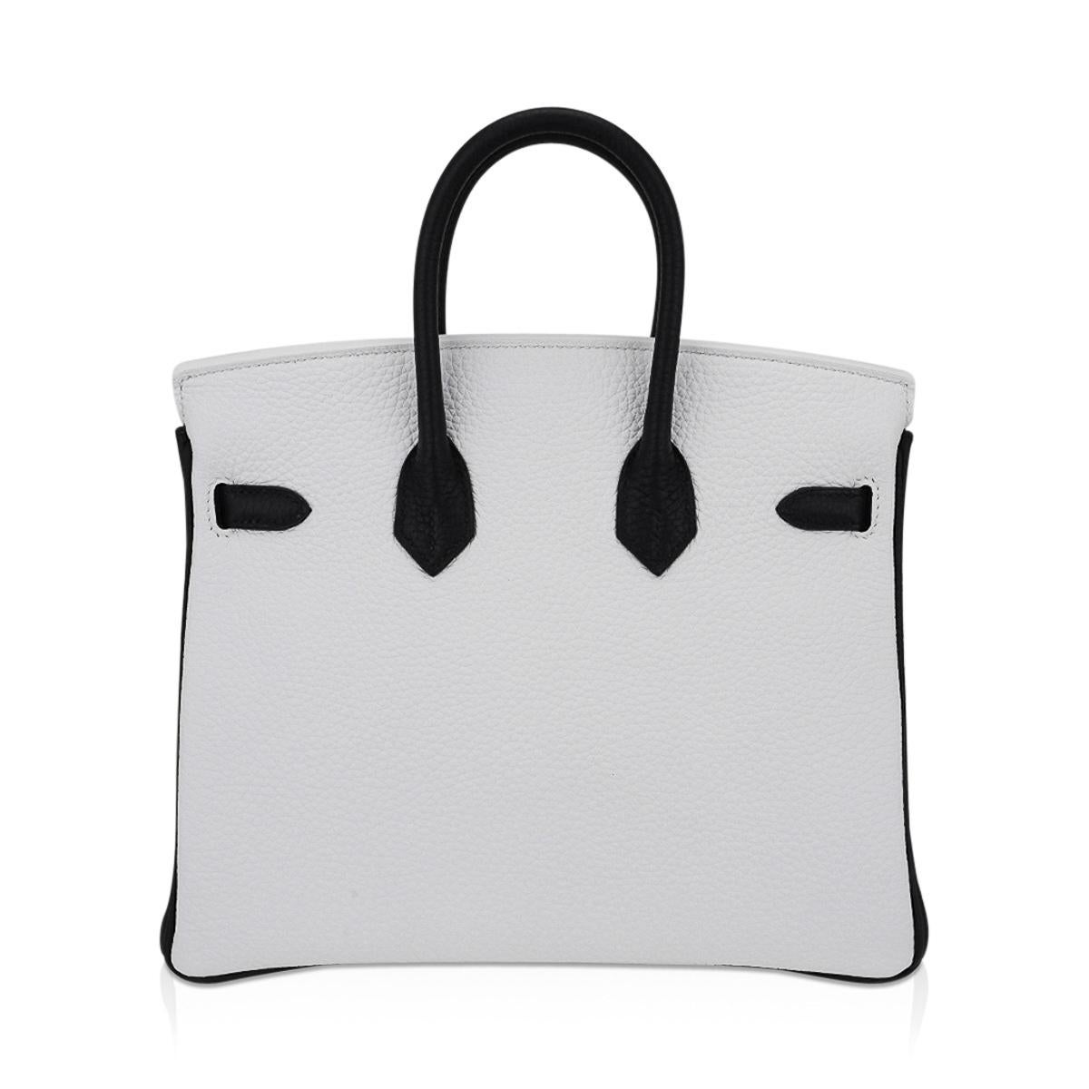 Hermes Birkin HSS 25 White w/ Black Brushed Palladium Hardware Bag Clemence 5