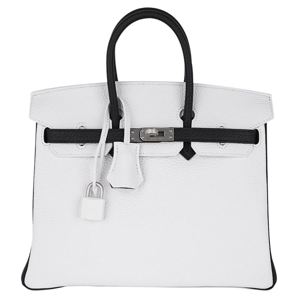 Hermes Birkin HSS 25 White w/ Black Brushed Palladium Hardware Bag Clemence