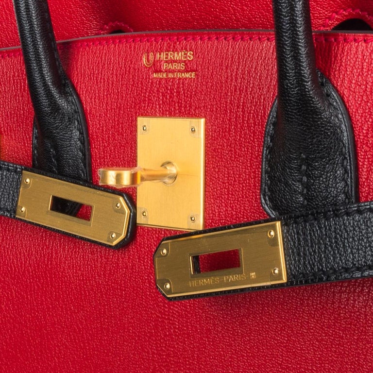 Hermes Birkin HSS 25 Bag Noir / Rouge Casaque Chevre Brushed Gold Hard –  Mightychic