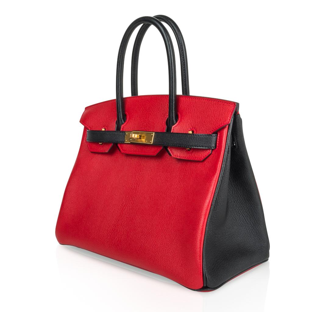 Hermes Birkin HSS 30 Bag Rouge Casaque and Black Chevre Brushed Gold Hardware In New Condition In Miami, FL