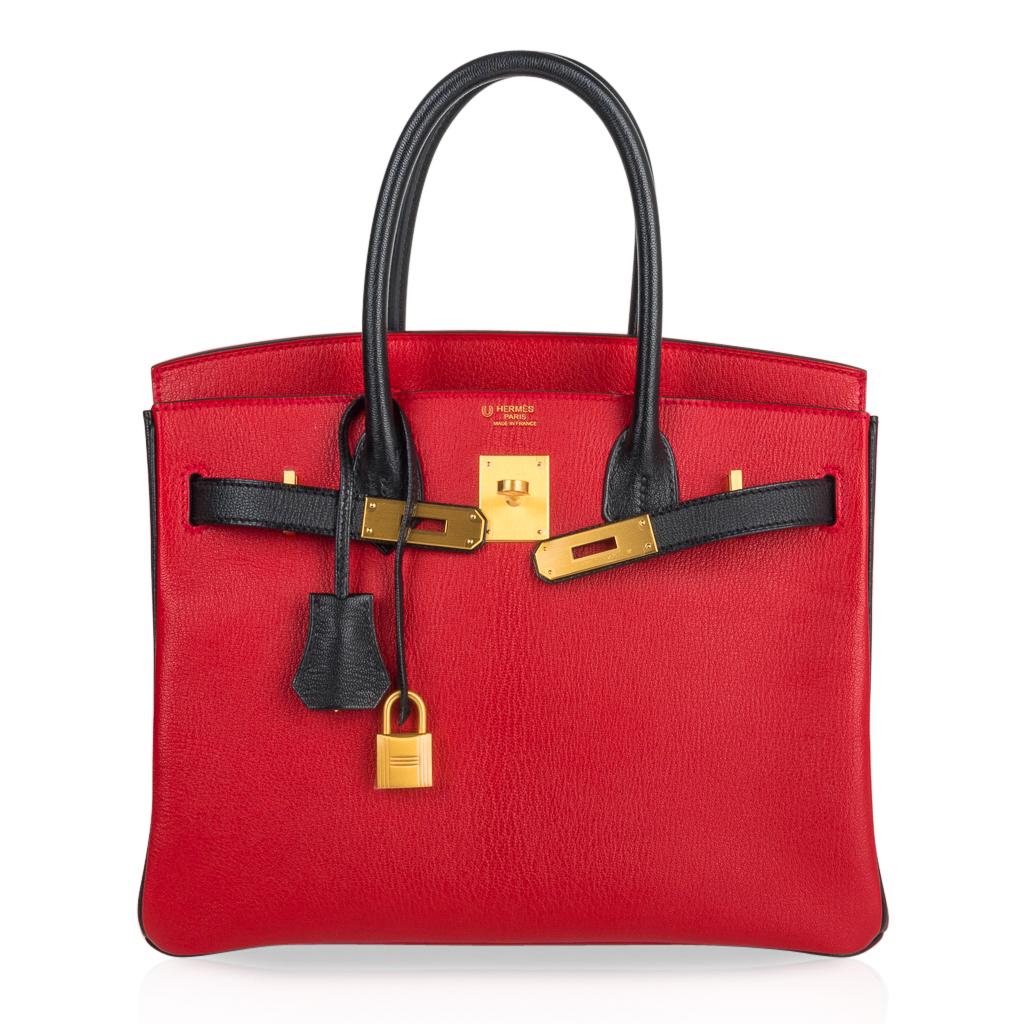 Women's Hermes Birkin HSS 30 Bag Rouge Casaque and Black Chevre Brushed Gold Hardware