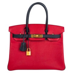 Hermes Birkin HSS 30 Bag Rouge Casaque and Black Chevre Brushed Gold Hardware