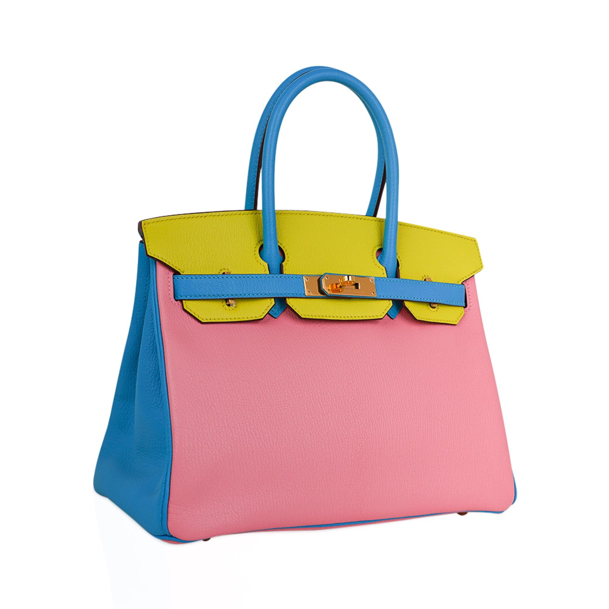 Beige Hermes Birkin HSS 30 Bag Tri-Color Rose Confetti Bue Aztec Soufre Chevre