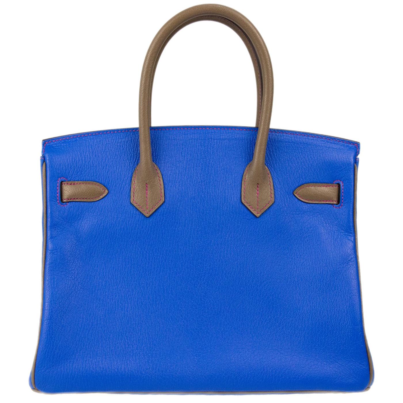 Hermes Birkin HSS 30 Electric Blue Etoupe Chevre with Gold Hardware In Excellent Condition For Sale In Aventura, FL