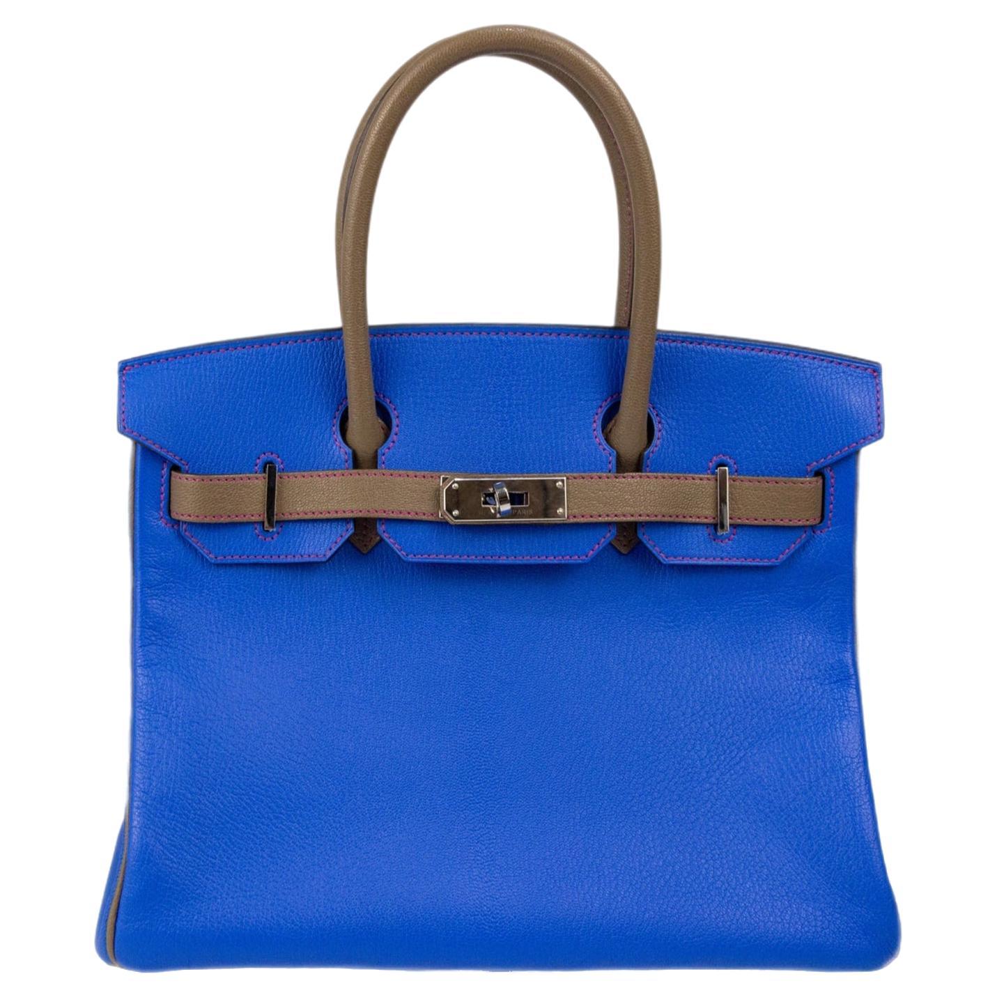 Hermes Birkin HSS 30 Electric Blue Etoupe Chevre with Gold Hardware For Sale