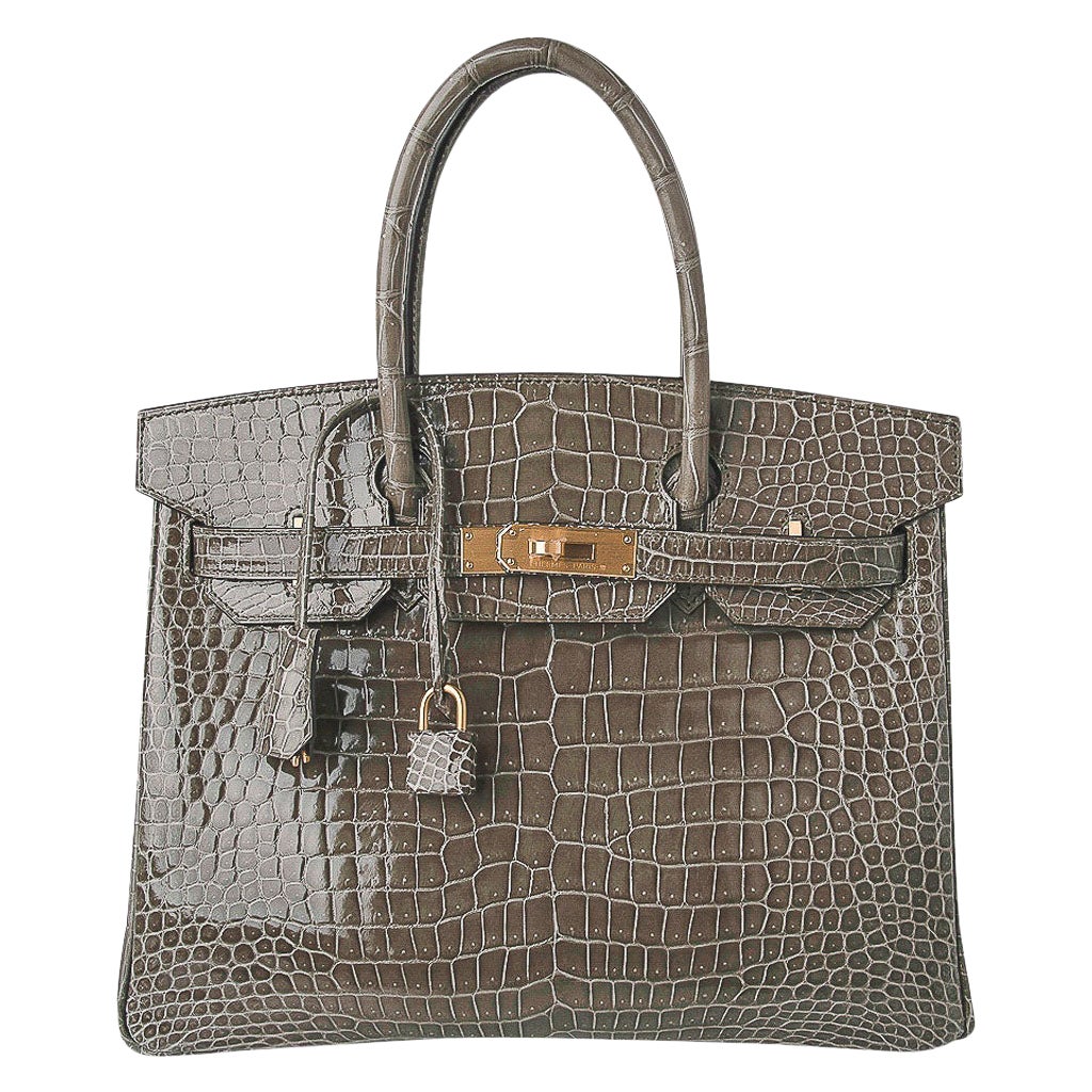 Hermes Birkin HSS 30 Gris Tourterelle / Blue Sapphire Porosus Crocodile Bag