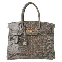 Hermes Birkin HSS 30 Gris Tourterelle / Blue Sapphire Porosus Crocodile Bag