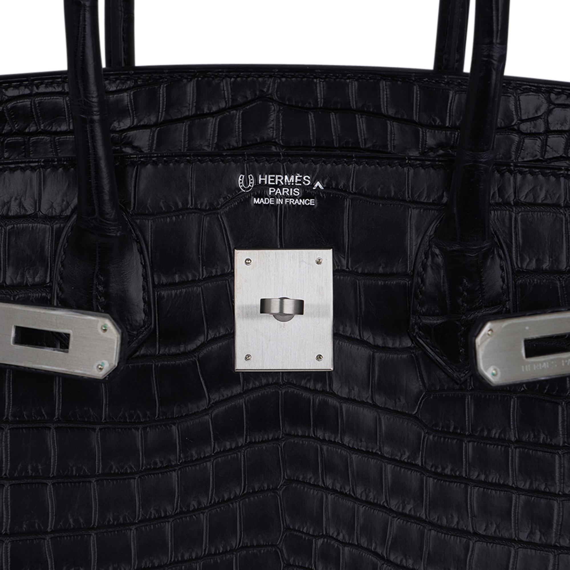 Black Hermes Birkin HSS 30 Matte Porosus Crocodile Bag Brushed Palladium Hardware