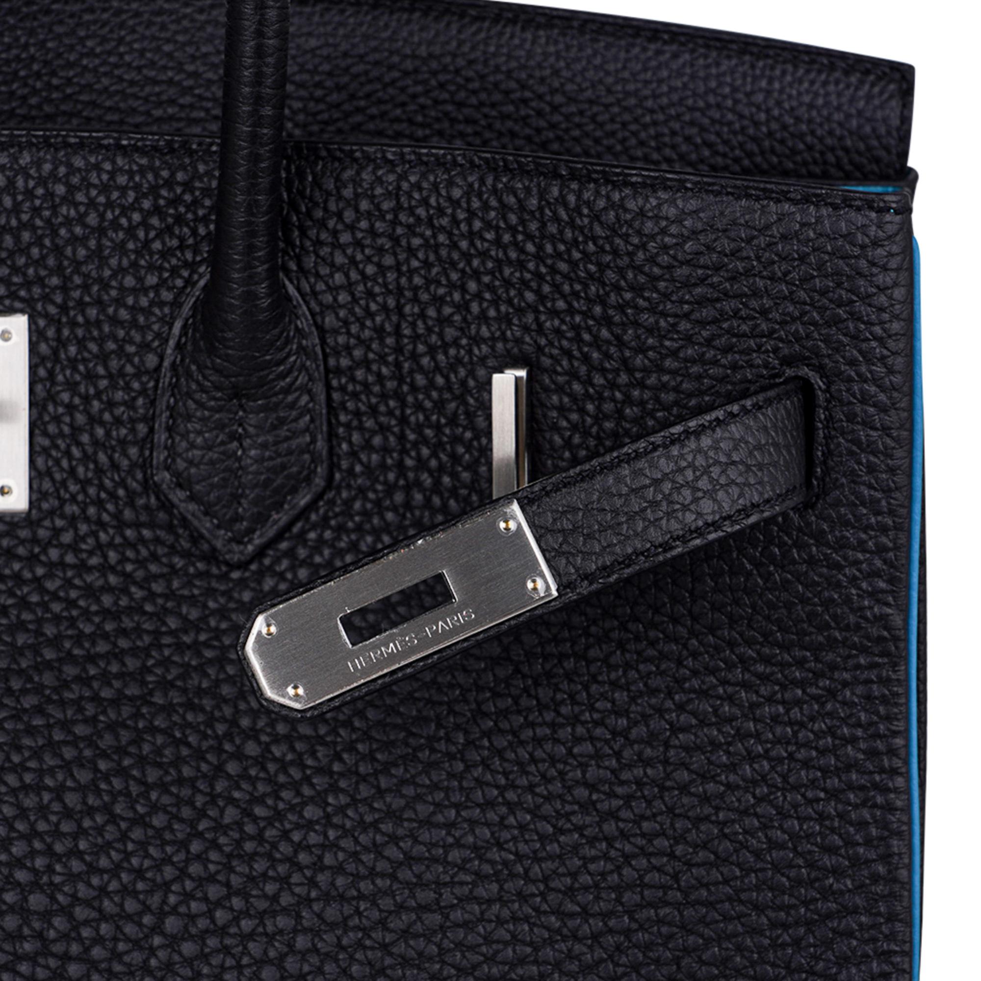 Hermès - Sac Birkin HSS 35 noir / turquoise en cuir togo brossé palladium en vente 4