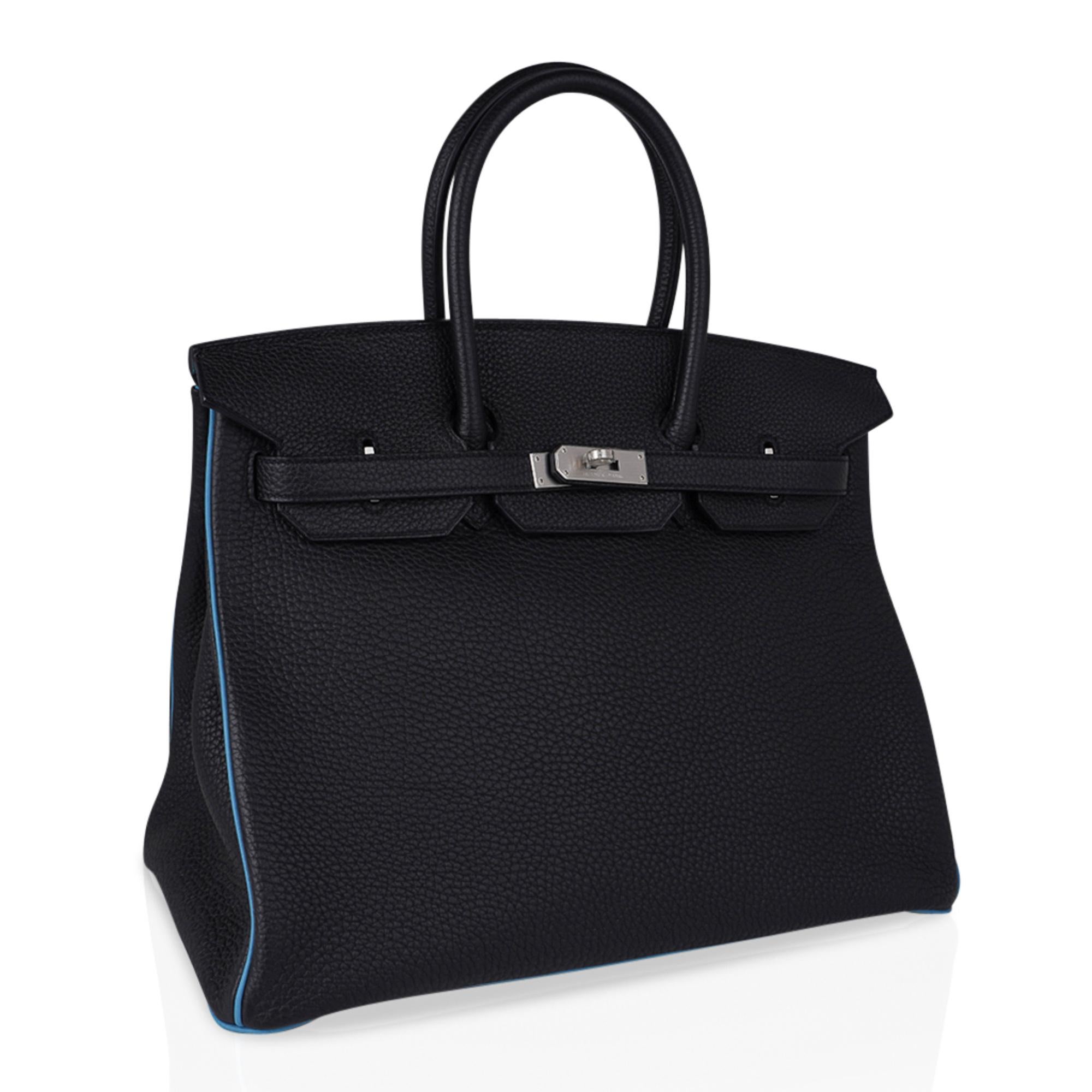 Hermès - Sac Birkin HSS 35 noir / turquoise en cuir togo brossé palladium Neuf - En vente à Miami, FL