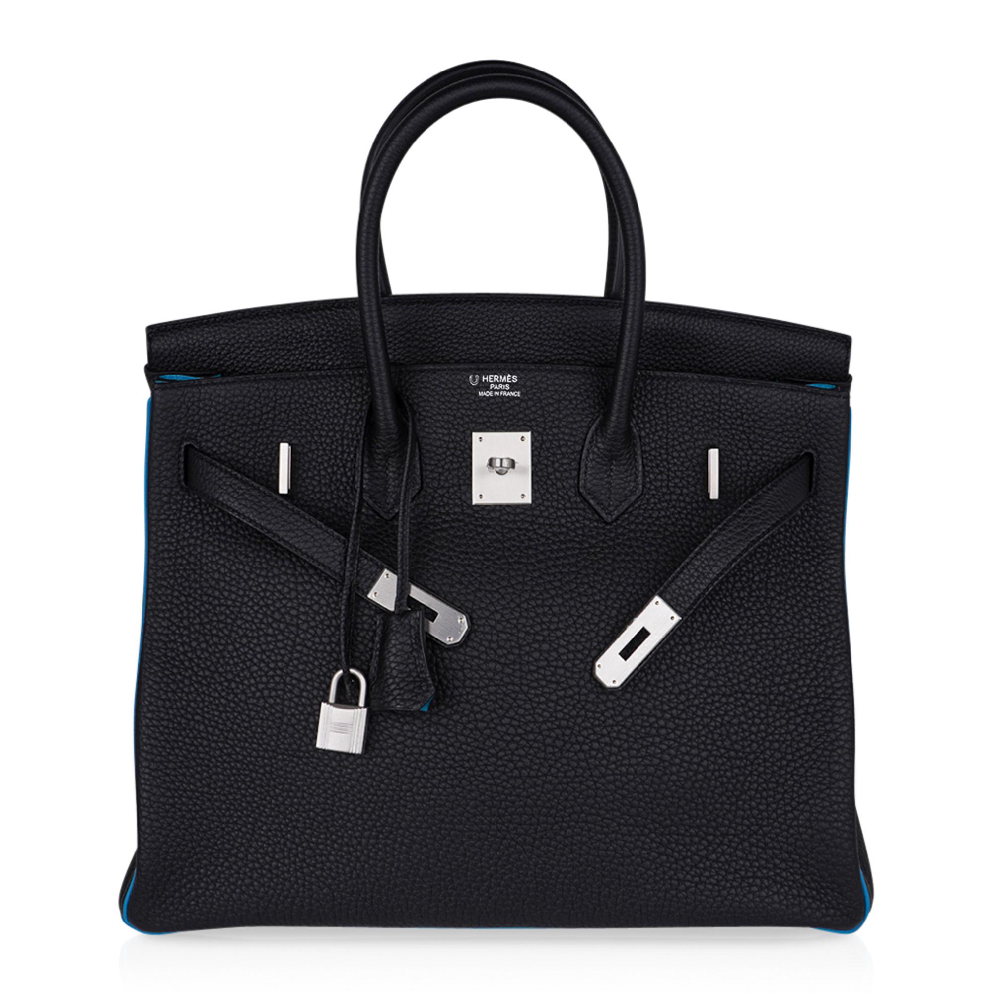 Hermes Birkin HSS 35 Black / Turquoise Bag Brushed Palladium Togo Leather For Sale 4