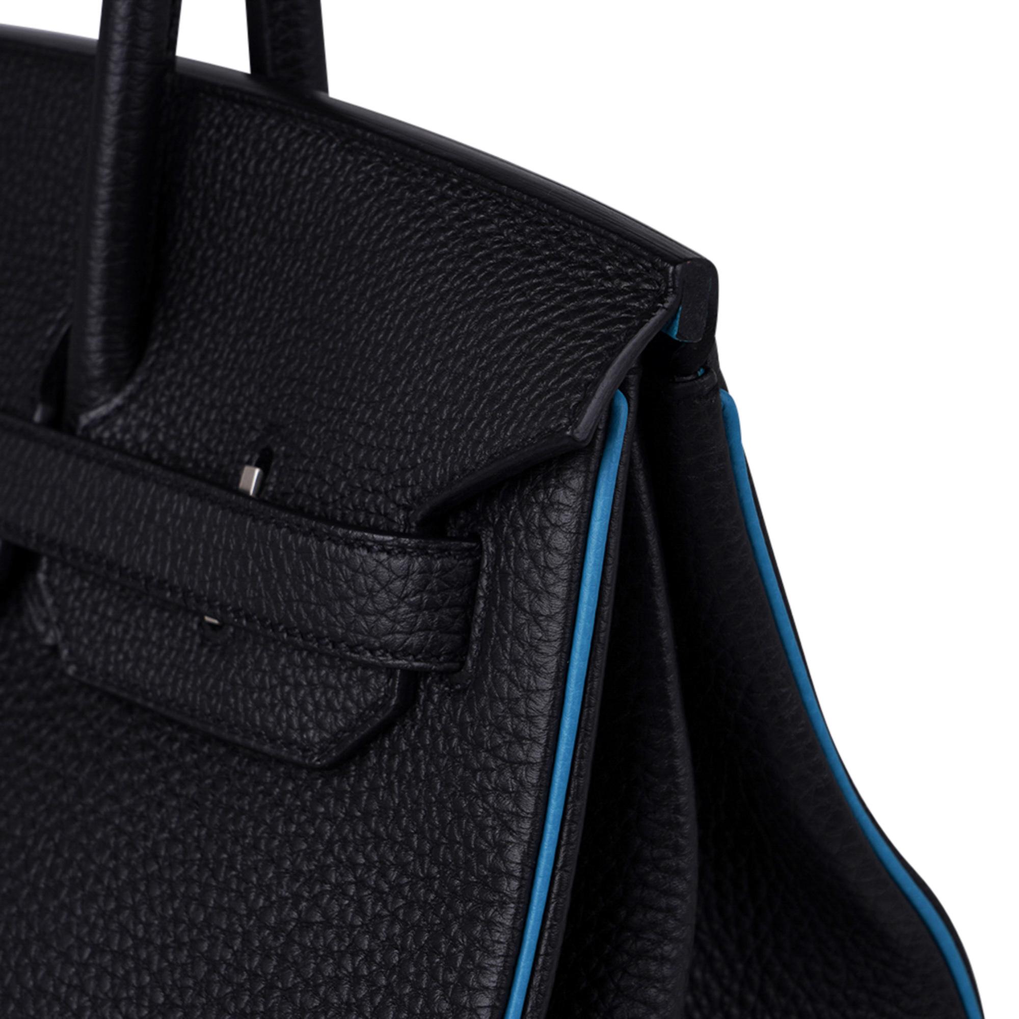 Noir Hermès - Sac Birkin HSS 35 noir / turquoise en cuir togo brossé palladium en vente