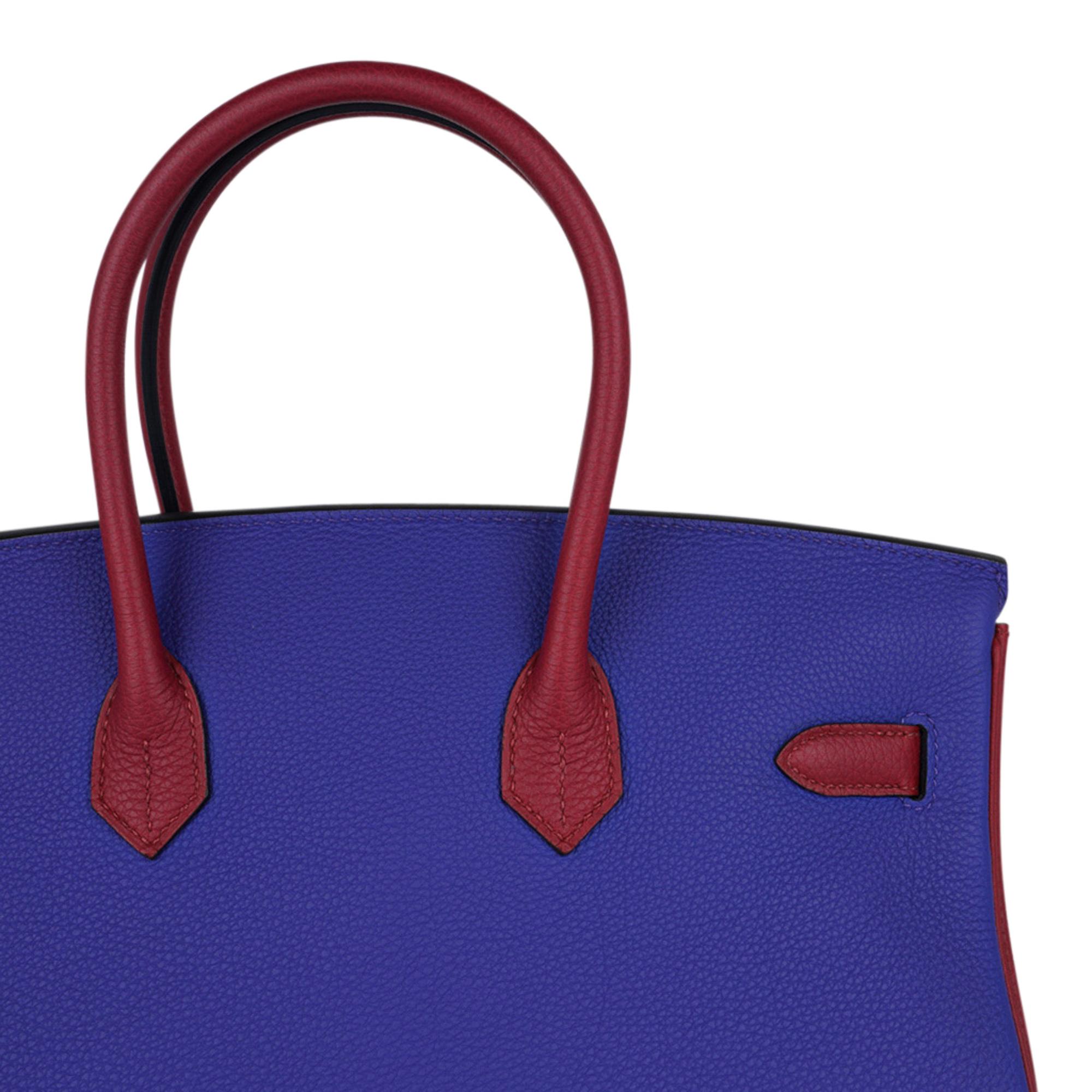 Hermes Birkin HSS 35 Blau Electric Rouge Grenat Tasche Togo Leder Palladium  im Angebot 4