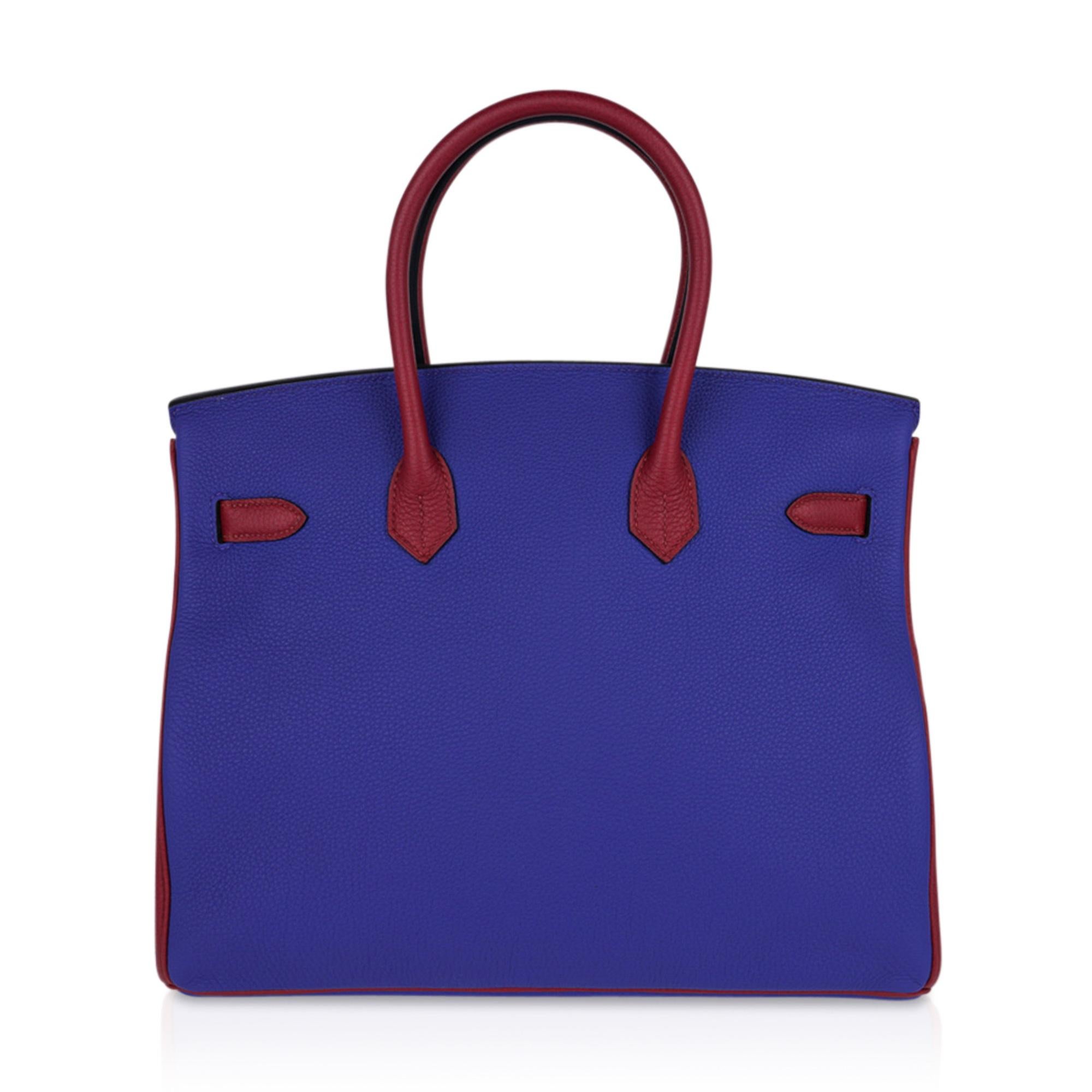 Hermes Birkin HSS 35 Blue Electric Rouge Grenat Bag Togo Leather Palladium  For Sale 2