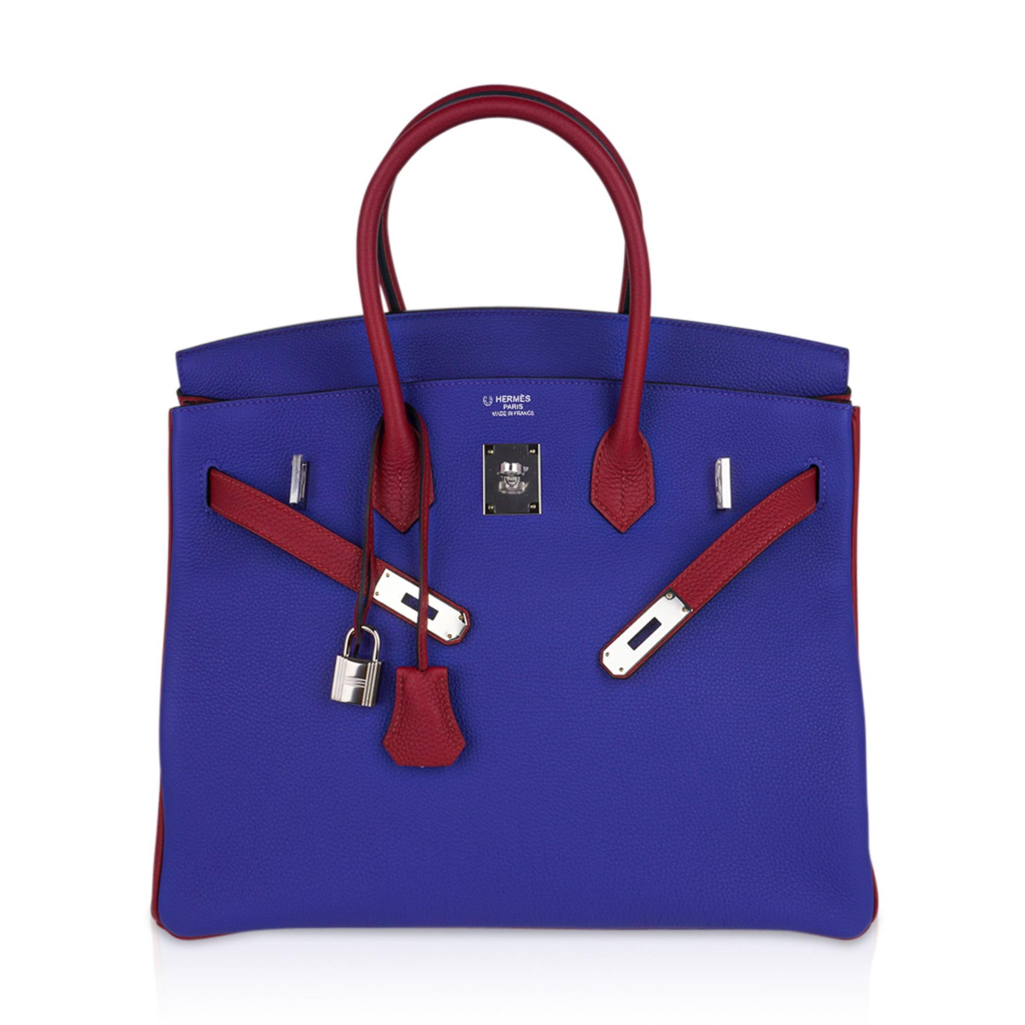 Hermes Birkin HSS 35 Blau Electric Rouge Grenat Tasche Togo Leder Palladium  (Violett) im Angebot