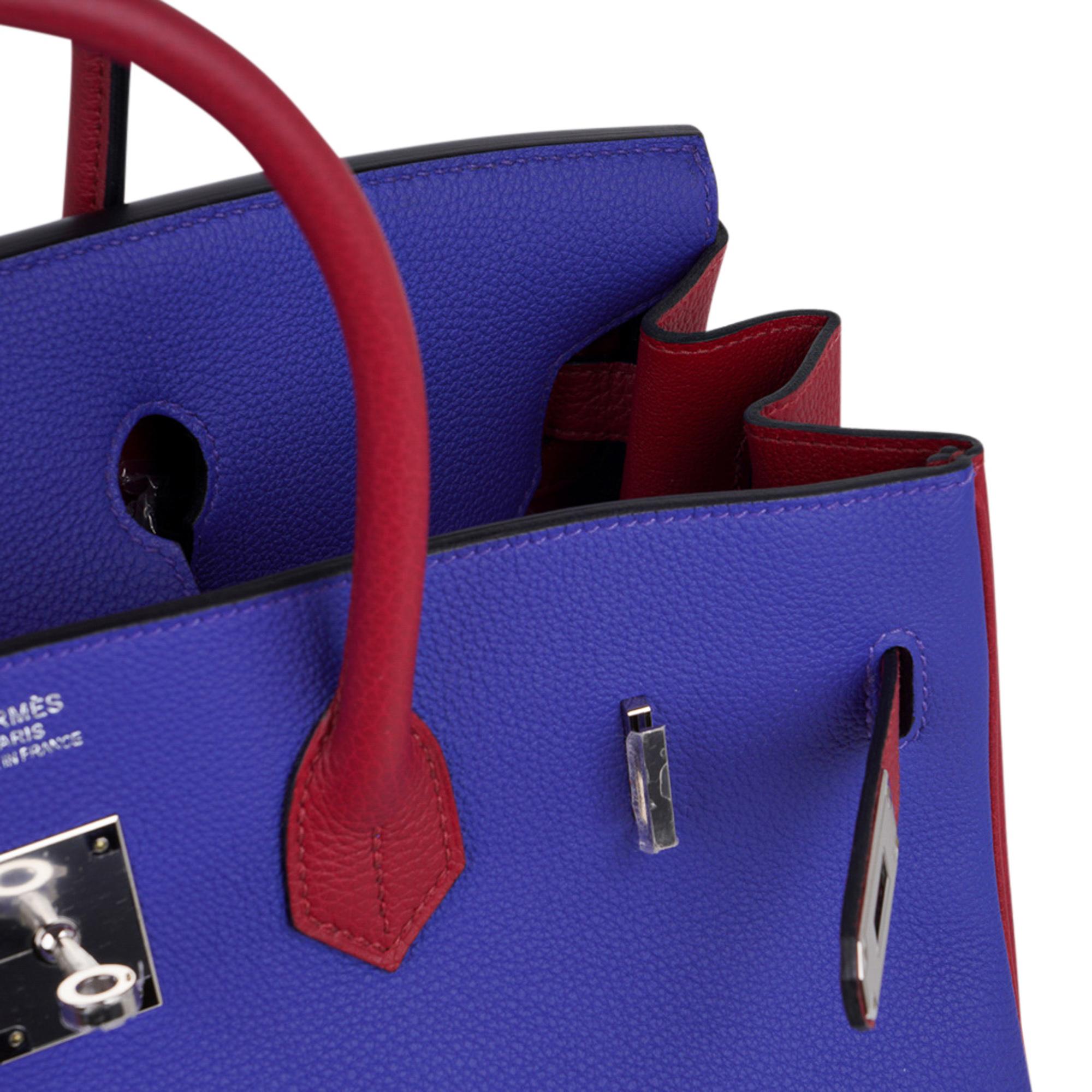 Hermes Birkin HSS 35 Blue Electric Rouge Grenat Bag Togo Leather Palladium  For Sale 5