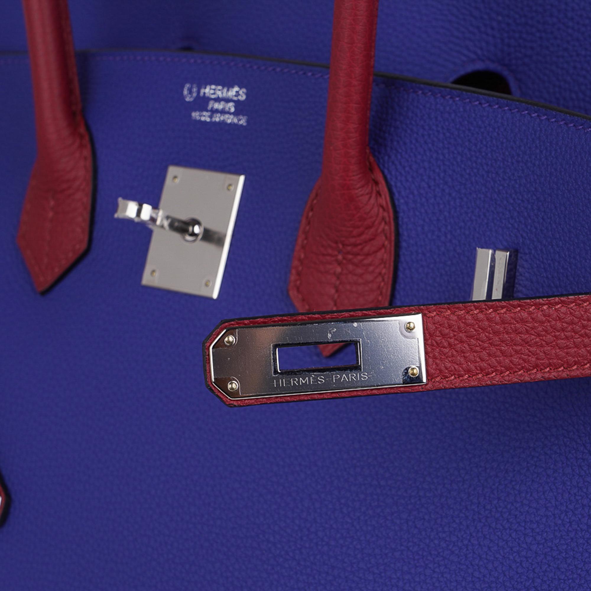 Purple Hermes Birkin HSS 35 Blue Electric Rouge Grenat Bag Togo Leather Palladium  For Sale