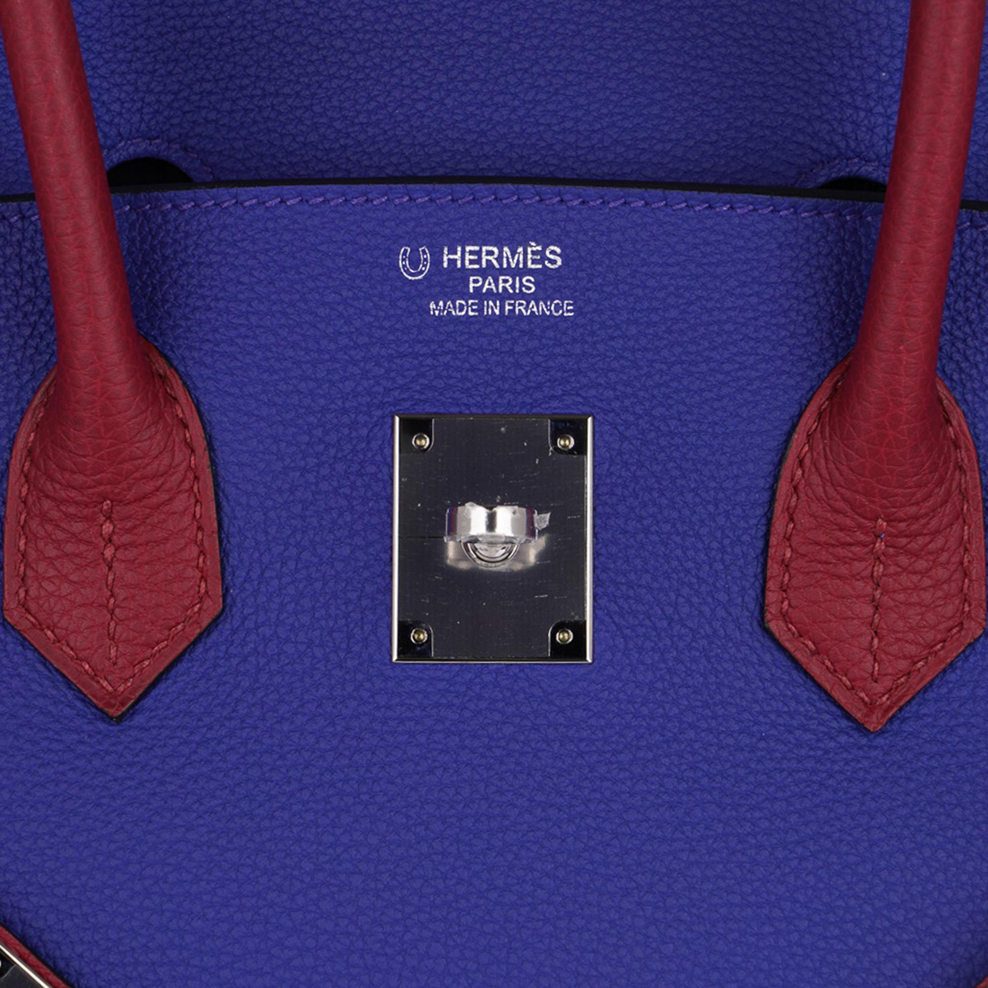 Women's Hermes Birkin HSS 35 Blue Electric Rouge Grenat Bag Togo Leather Palladium For Sale