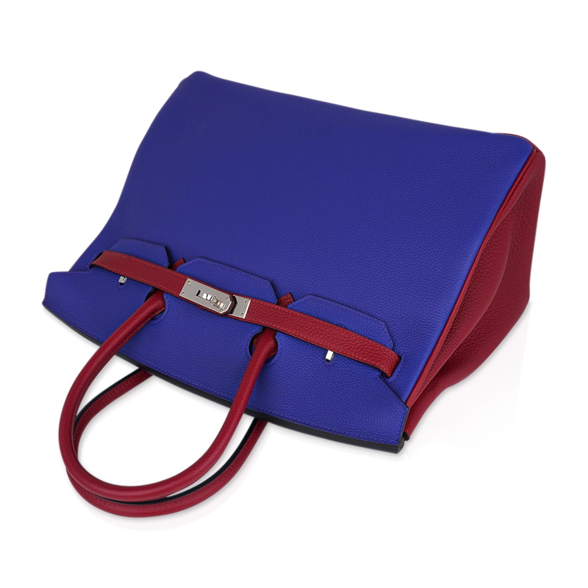 Hermes Birkin HSS 35 Blue Electric Rouge Grenat Bag Togo Leather Palladium  en vente 2