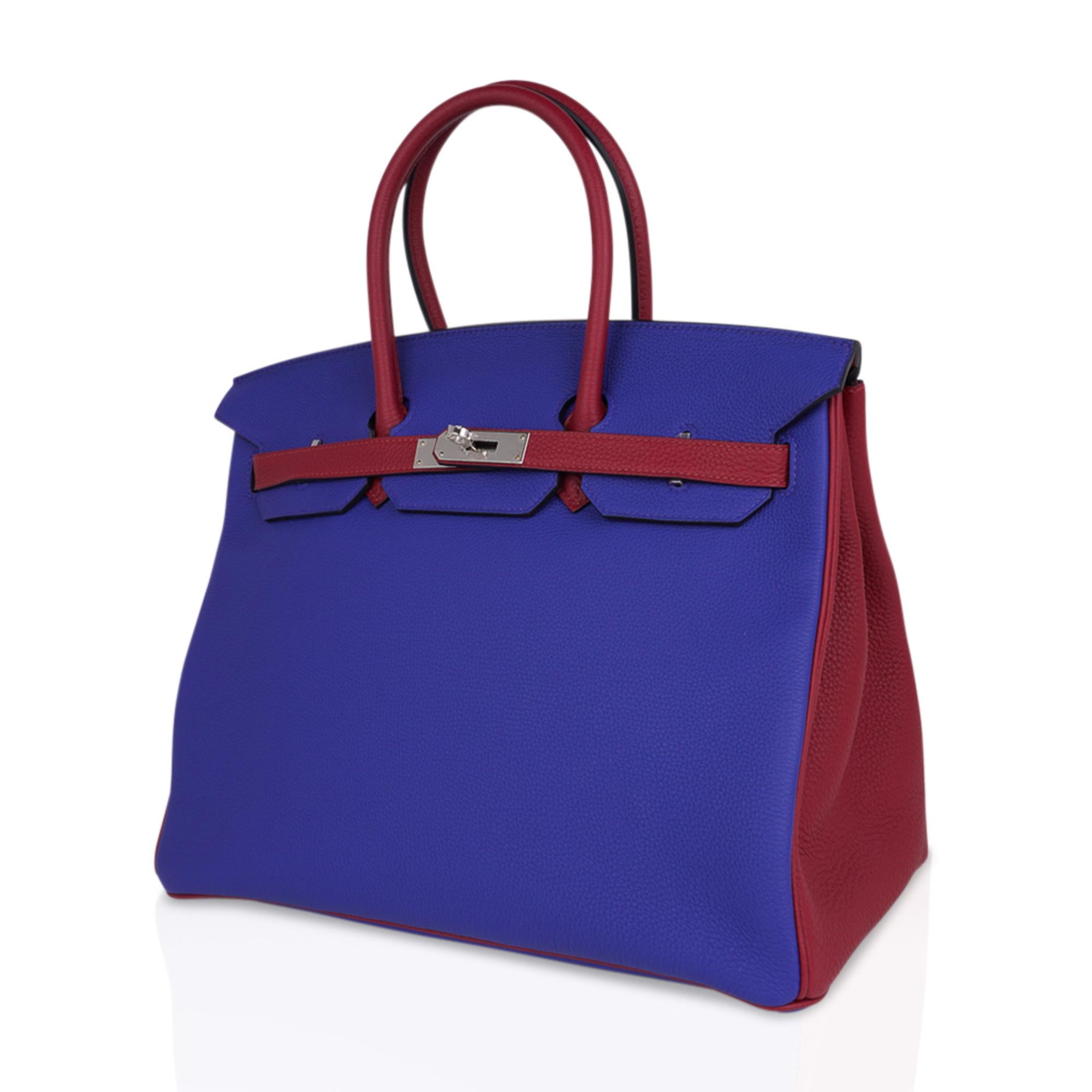 Hermes Birkin HSS 35 Blue Electric Rouge Grenat Bag Togo Leather Palladium  Pour femmes en vente