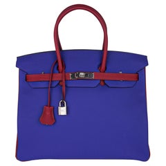 Hermes Birkin HSS 35 Blue Electric Rouge Grenat Bag Togo Leather Palladium
