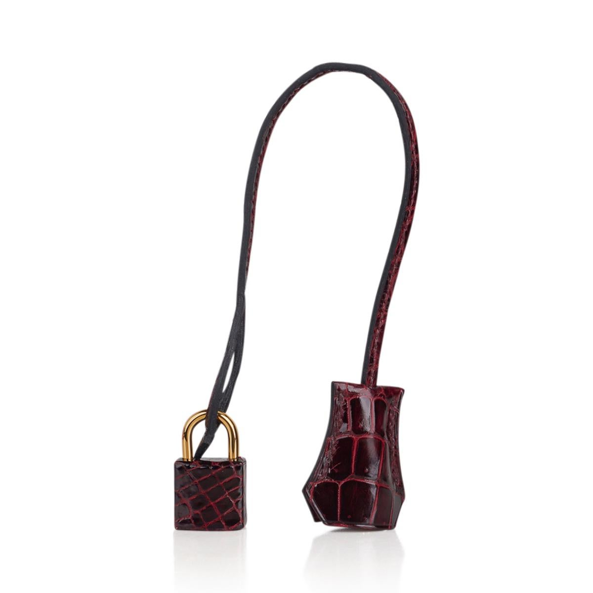 Hermès Birkin HSS 35 Tasche Bordeaux Porosus Krokodil Gold Hardware im Angebot 3