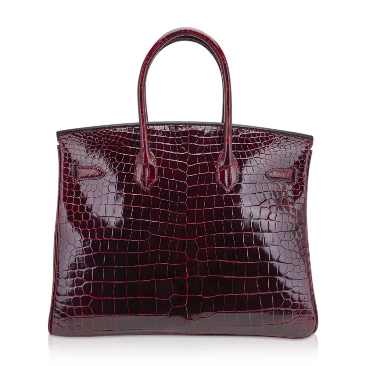 Hermès - Sac Birkin HSS 35 bordeaux en crocodile avec accessoires dorés en vente 4