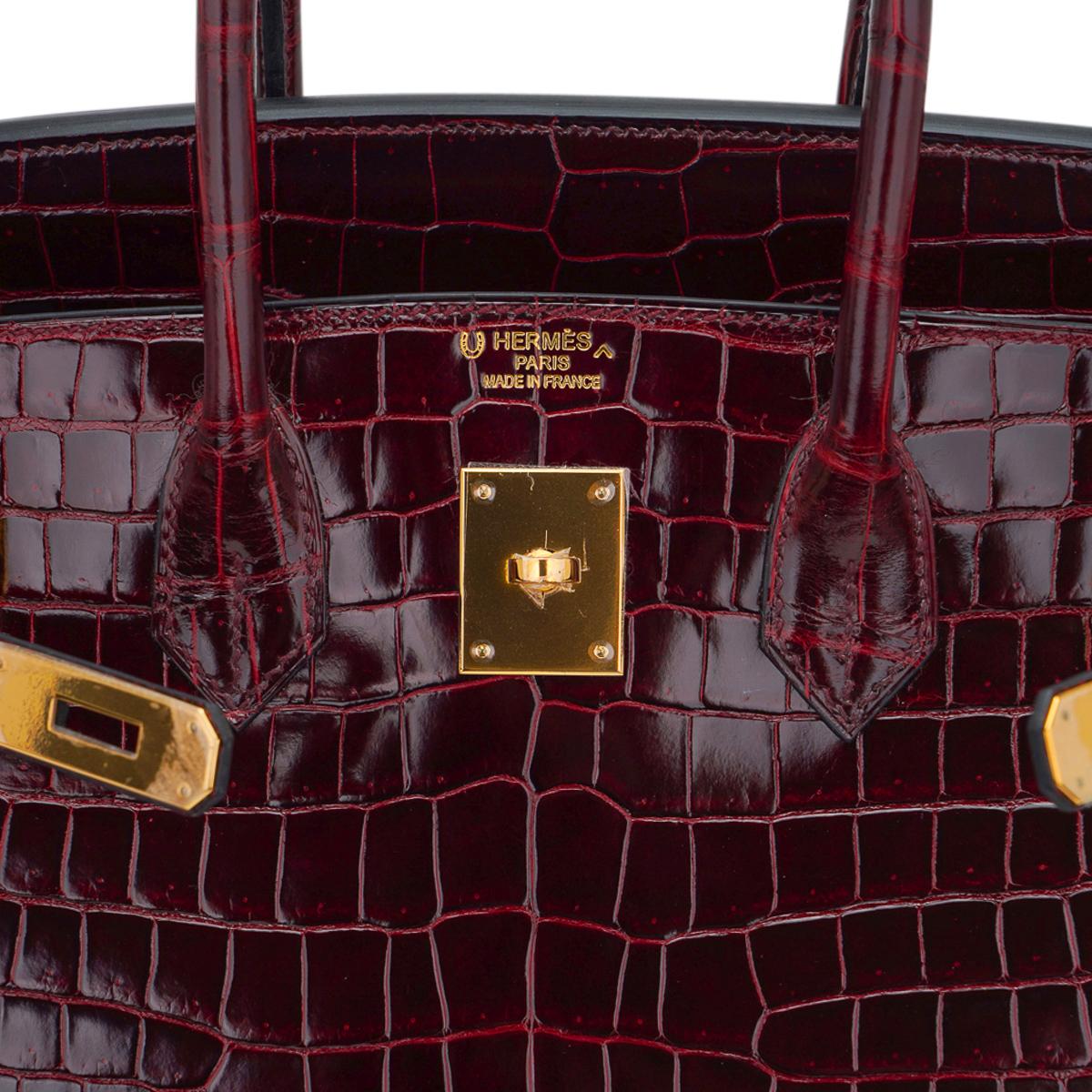 Hermès Birkin HSS 35 Tasche Bordeaux Porosus Krokodil Gold Hardware Damen im Angebot