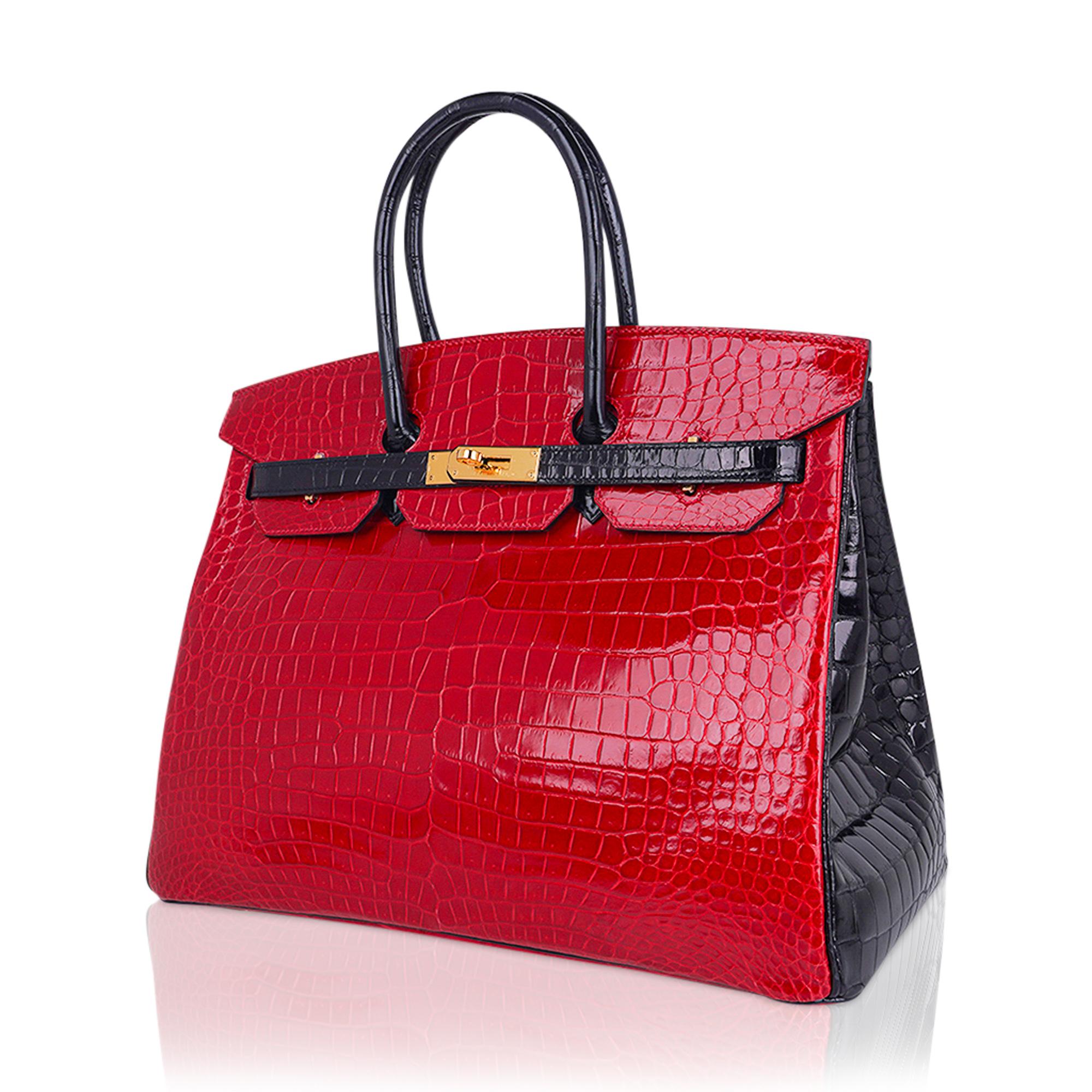 Women's Hermes Birkin HSS 35 Bag Braise with Black Porosus Crocodile Gold Hardware For Sale