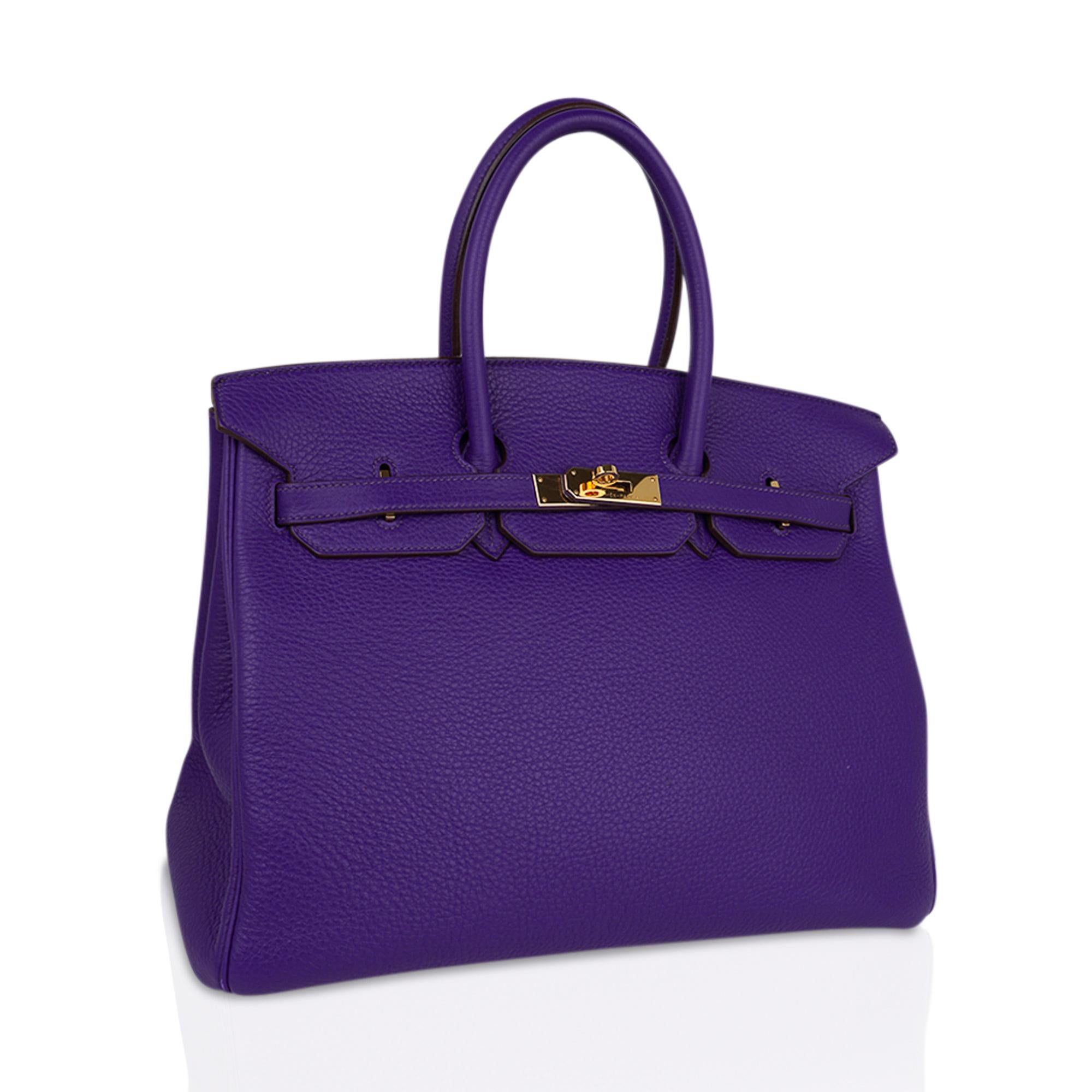 Mightychic offers an Hermes Birkin 35 bag in vivid jewel toned Iris.
Special Order Horseshoe with muted Bois de Rose interior.
An exotic combination accentuated with lush Hermes Birkin gold hardware.
Hermes leather in classic Clemence is rich,