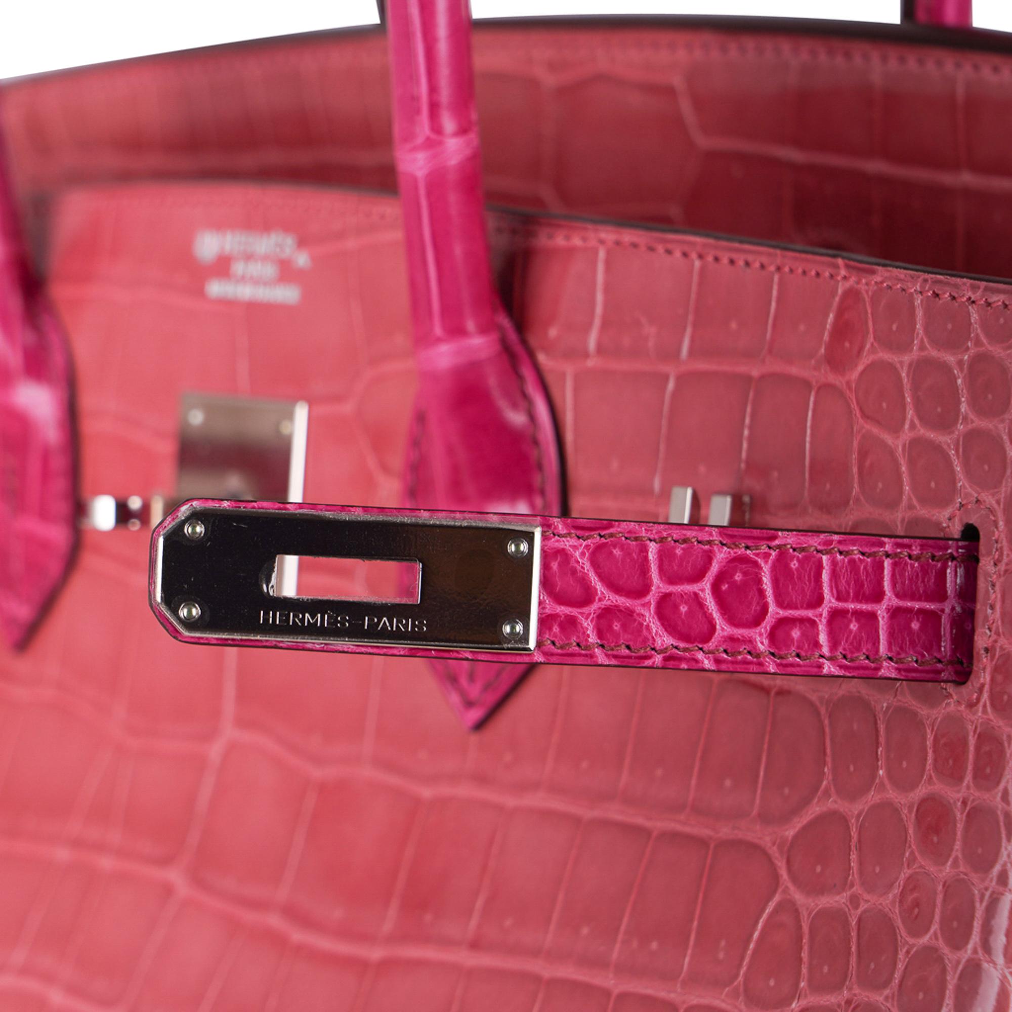 Hermès - Sac Birkin HSS 35 en crocodile rose indien/fuchsia avec finitions en palladium Pour femmes en vente